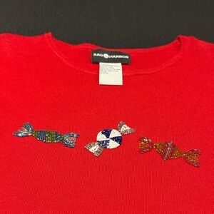 Vintage Sag Harbor Christmas Candy Sweater Red Embellished Large